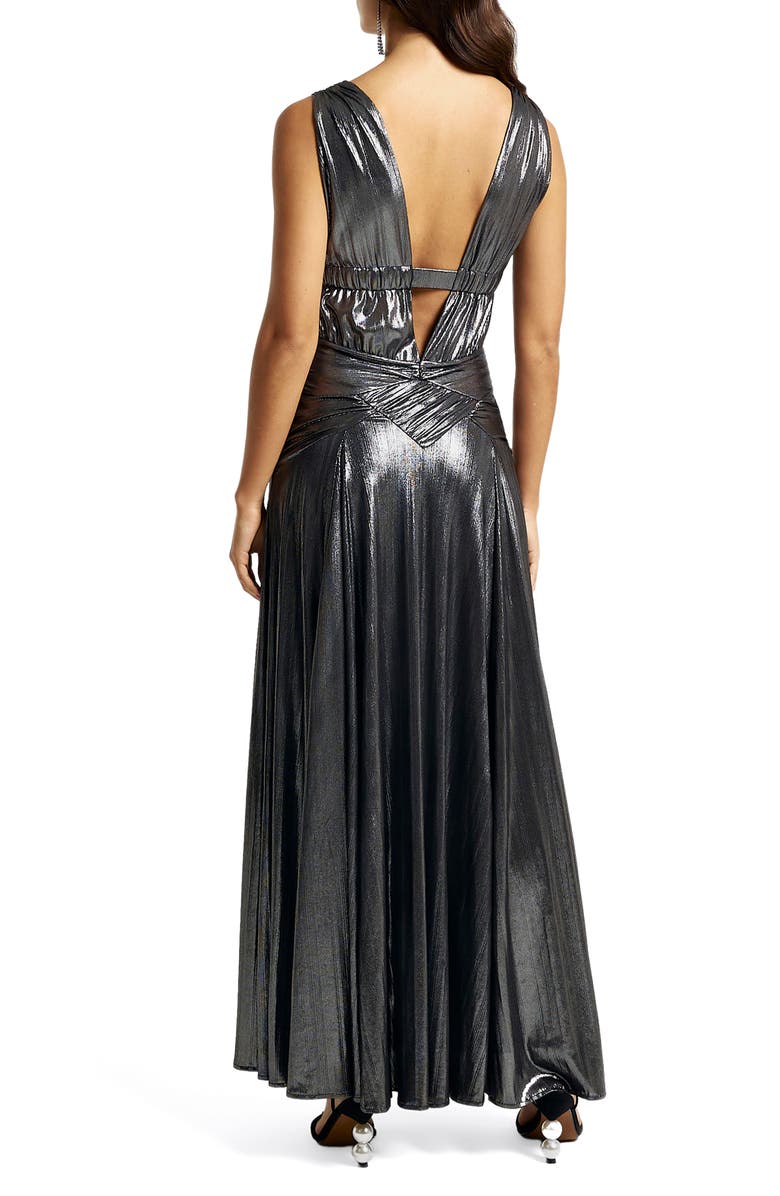 River Island Metallic Plunge Neck Maxi Dress, Alternate, color, 