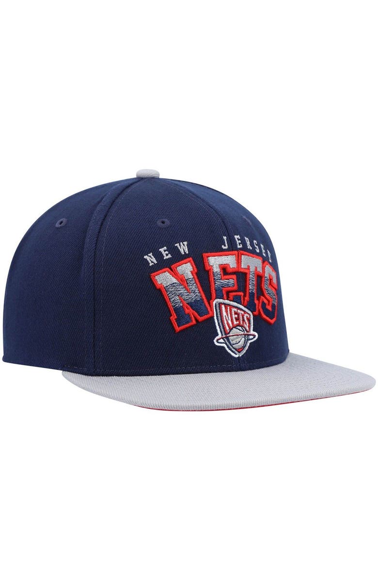 Mitchell & Ness Men's Mitchell & Ness Navy/Gray New Jersey Nets Hardwood Classics Gradient Wordmark Snapback Hat, Alternate, color,