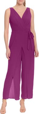 London Times Solid Side Tie Jumpsuit