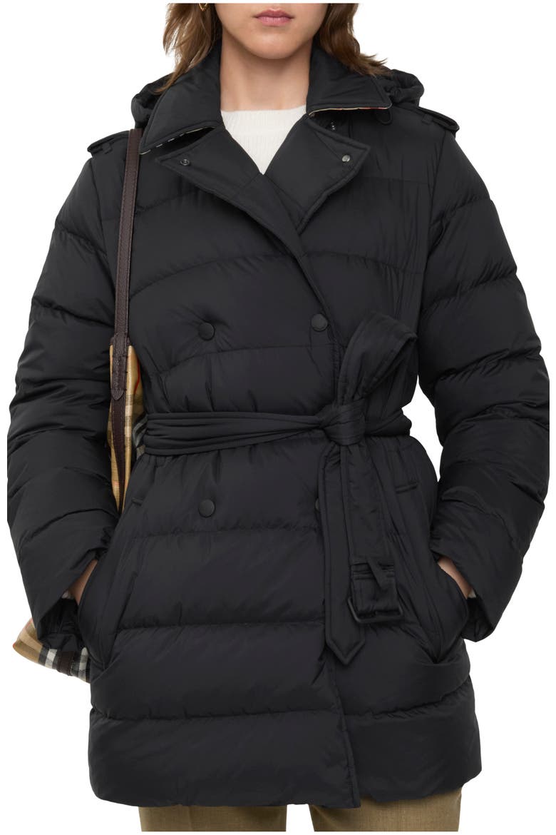 Short Nylon Hooded Puffer Coat, Main, color, Black