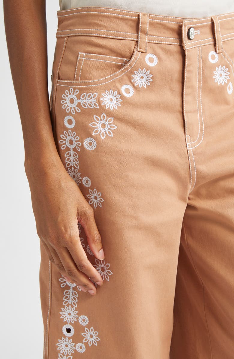 Cinq à Sept Mazie Eyelet Detail Stretch Cotton Pants, Alternate, color, Sahara/ White