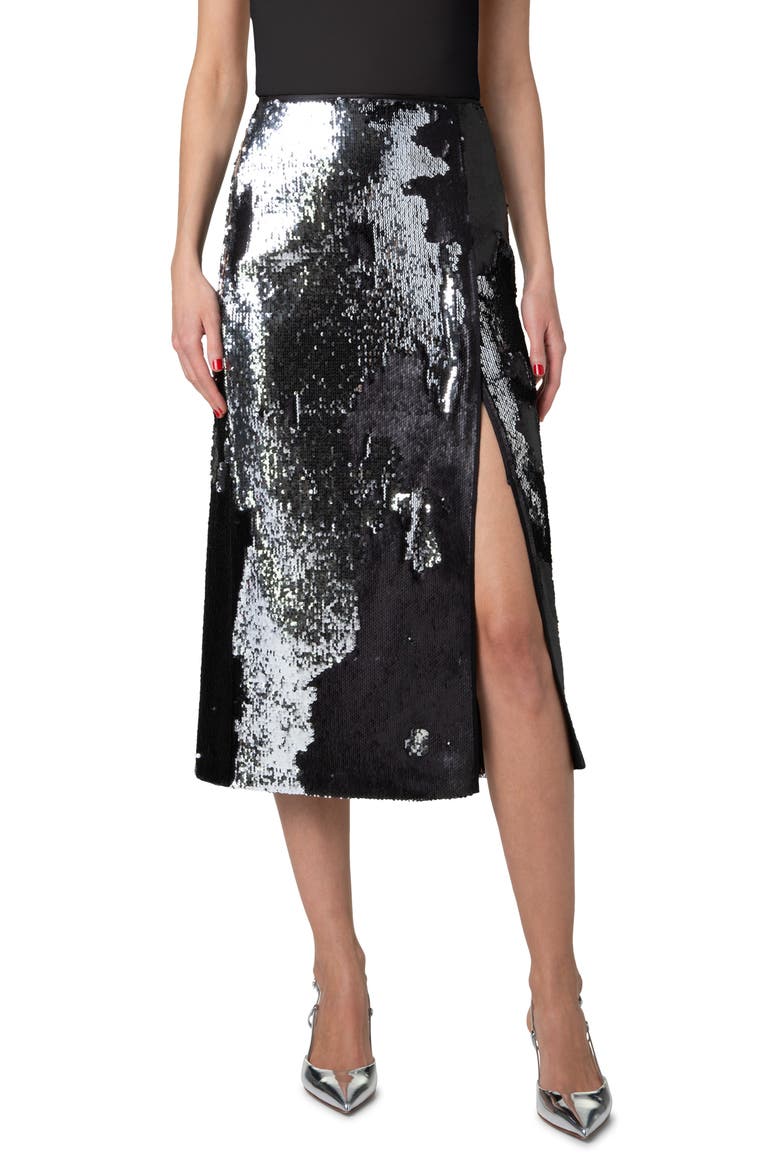 Sequin Side Vent Midi Skirt, Main, color, BLACK