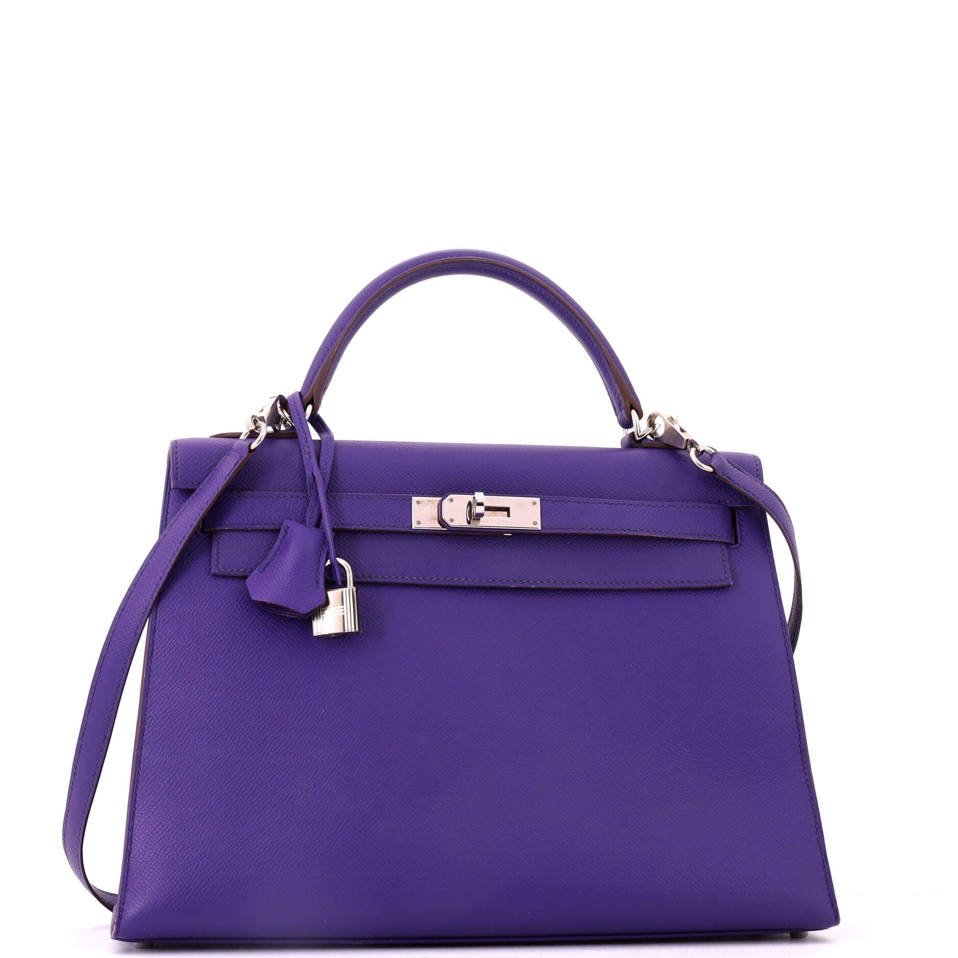 Pre-Owned Hermes Kelly Handbag Purple Epsom with Palladium Hardware 32, Alternate, color, Crocus