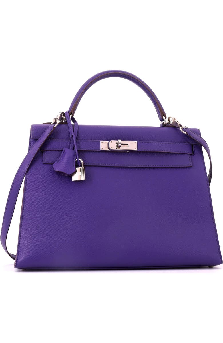 Pre-Owned Hermes Kelly Handbag Purple Epsom with Palladium Hardware 32, Alternate, color, Crocus