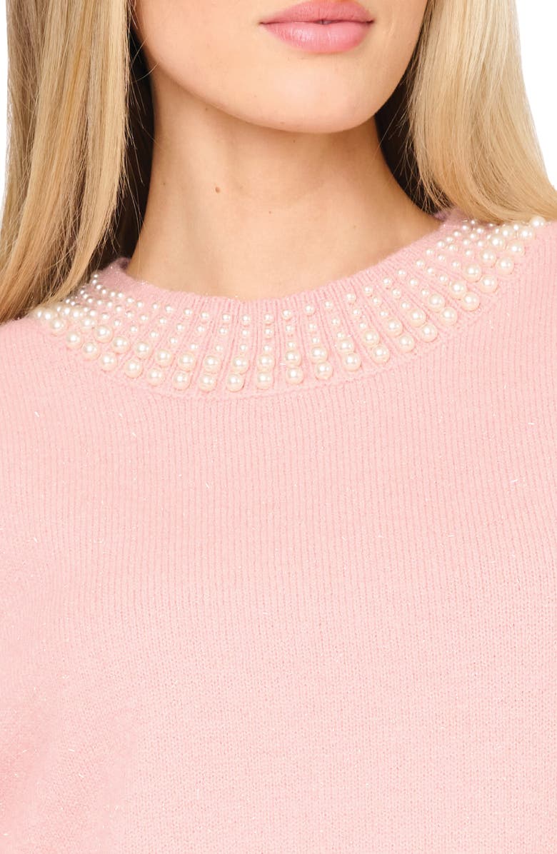 GIBSONLOOK Soirée Imitation Pearl Embellished Sweater, Alternate, color, Pink Smoke