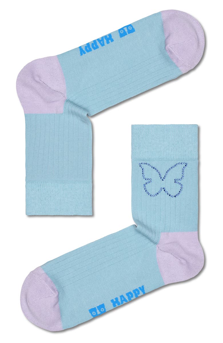 Happy Socks Butterfly Assorted 2-Pack Crew Socks Gift Box, Alternate, color, Yellow