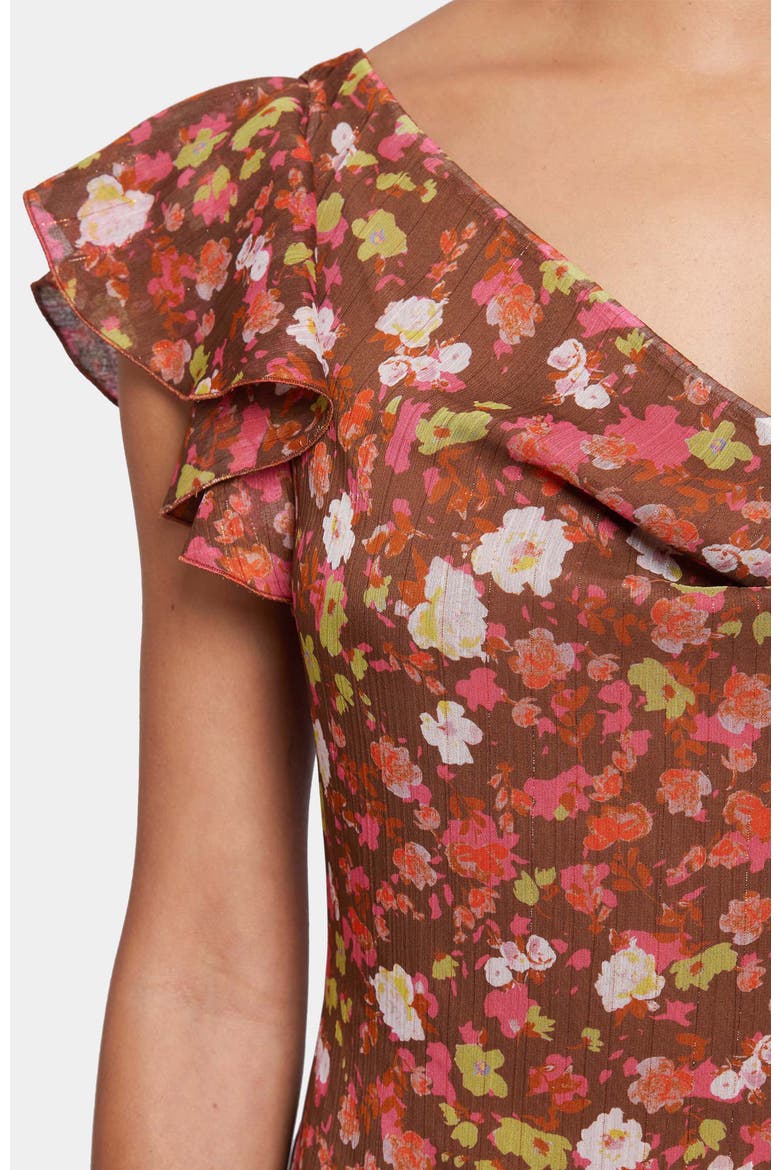 Laurel Flutter Cap Sleeve Midi Dress in Floral Crinkle Georgette with Lurex, Alternate, color, POPPY MULTI
