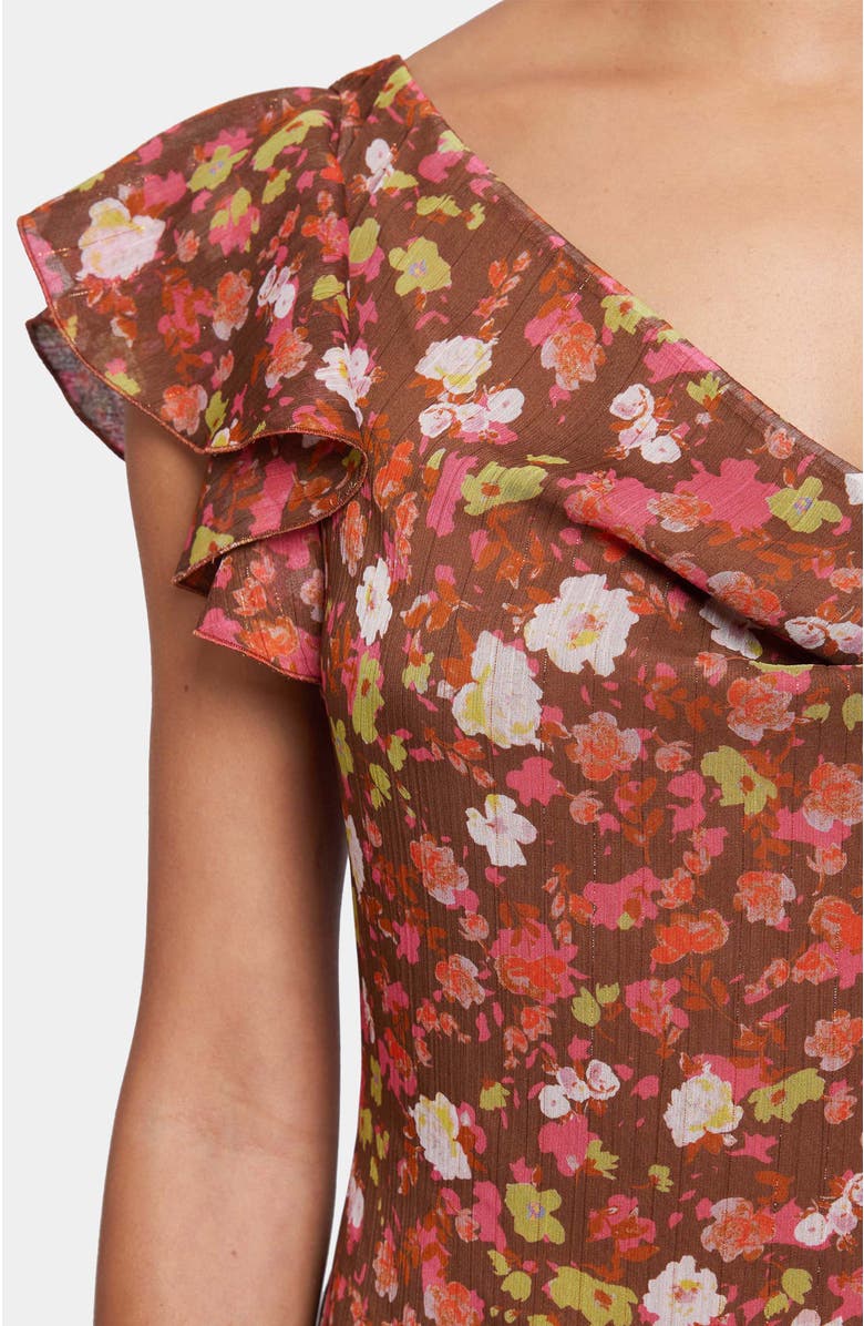 Santorelli Laurel Flutter Cap Sleeve Midi Dress in Floral Crinkle Georgette with Lurex, Alternate, color,