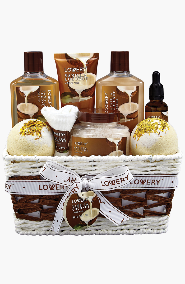 Lovery Vanilla Coconut Home Spa Gift Basket, Main, color,