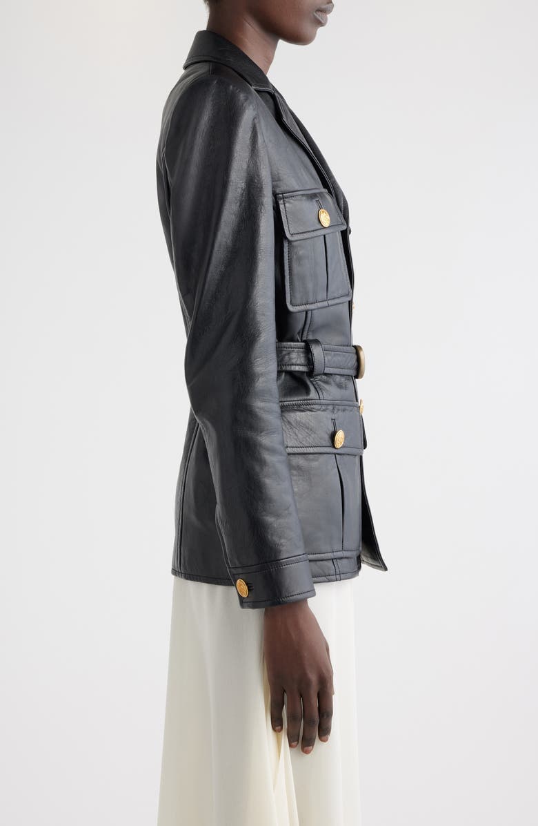 Chloé Belted Leather Jacket, Alternate, color, 