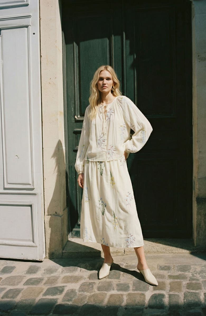 VERO MODA Lina Embroidered Midi Skirt, Alternate, color, Snow White Detailcolorful Emb