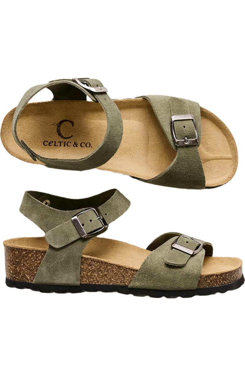Celtic & Co. Low Wedge Dbl Buckle Sandal, Alternate, color, Olive