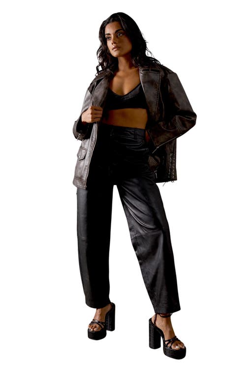 Warehouse Oversized Whipstitch Leather Look Jacket In Brown