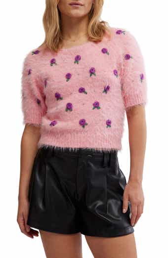 Free People Winter Blooms Appliqué Short Sleeve Sweater