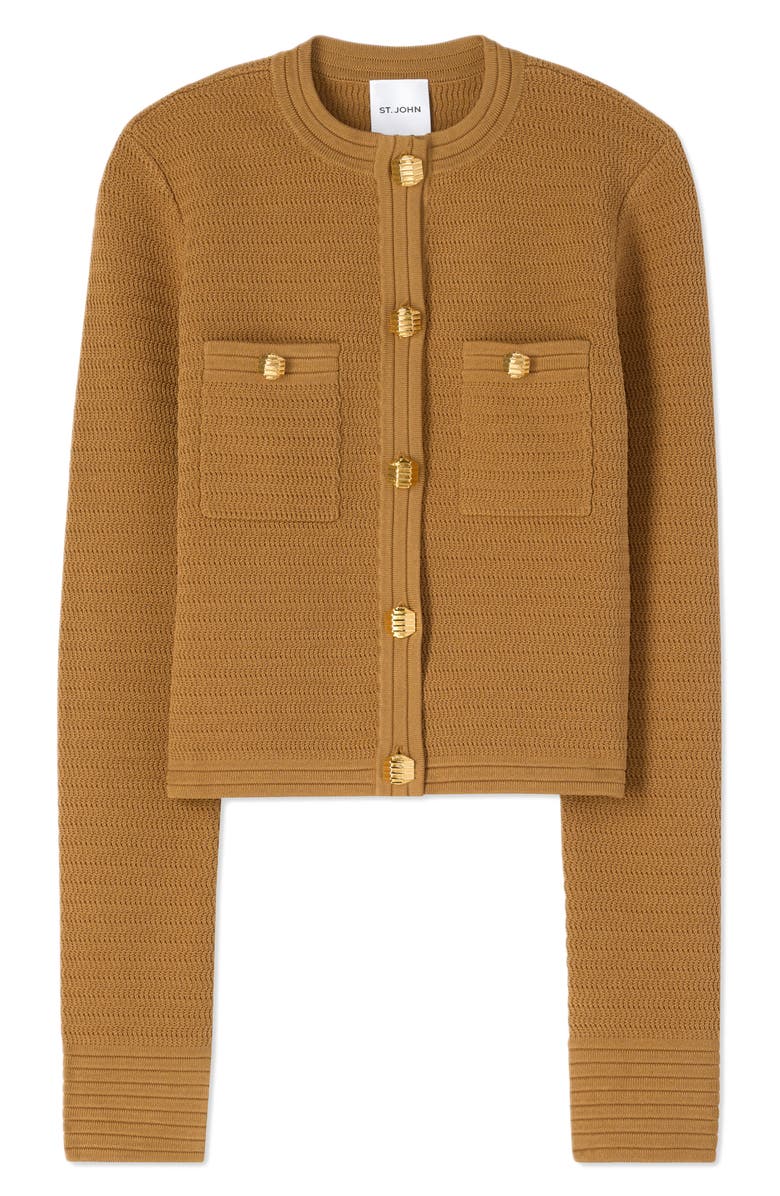 ST. JOHN Racking Stitch Knit Jacket, Alternate, color, Caramel