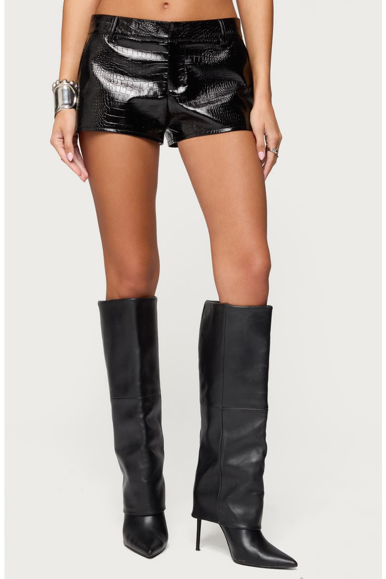 Matilde Croc Faux Leather Shorts, Main, color, BLACK