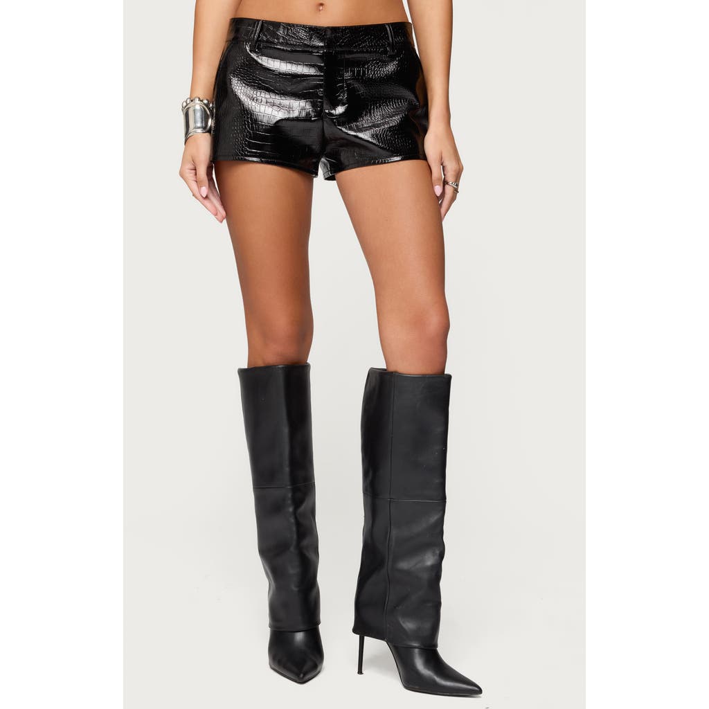 Edikted Matilde Croc Faux Leather Shorts In Black