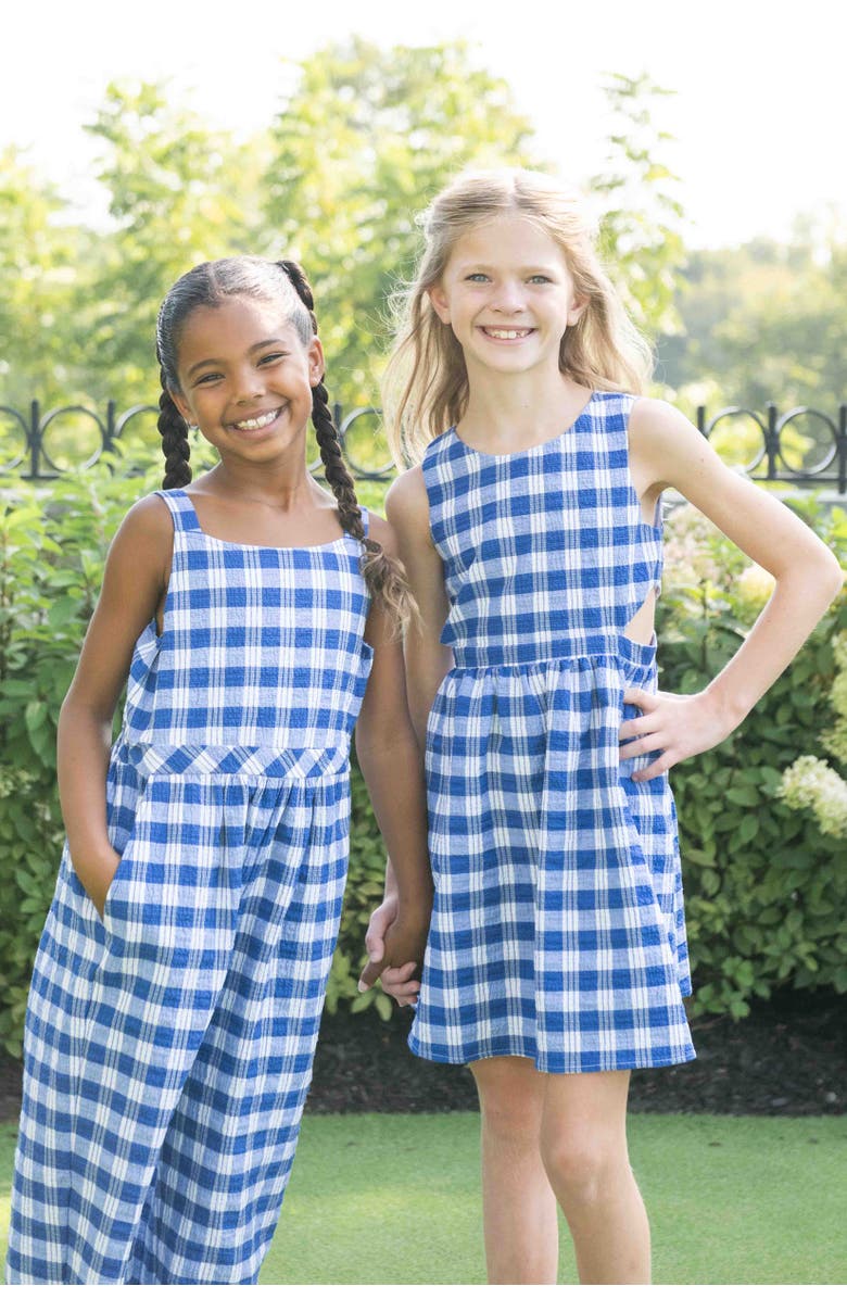 Florence Eiseman Plaid Seersucker Dress with Side Cut-Out, Alternate, color, Blue / White