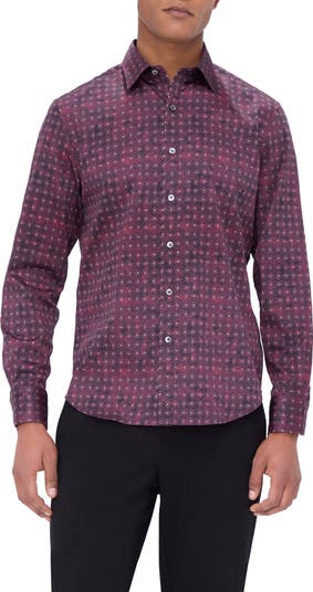 Bugatchi Men's Purple Design Cotton Shirt Size US outlets XL Shaped Fit NEW 99428 06064