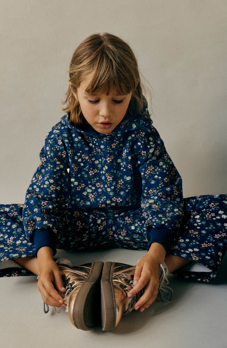 Mini Boden Kids' Print Hoodie, Alternate, color, Starboard Blue Meadow Floral