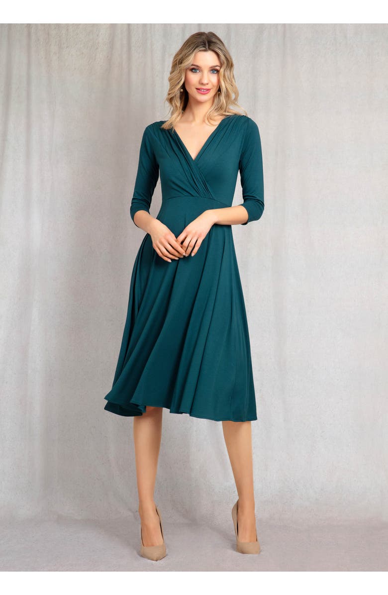 Alie Street London Annie V-Neck 3/4 Sleeve Midi Dress, Alternate, color, Pine Green