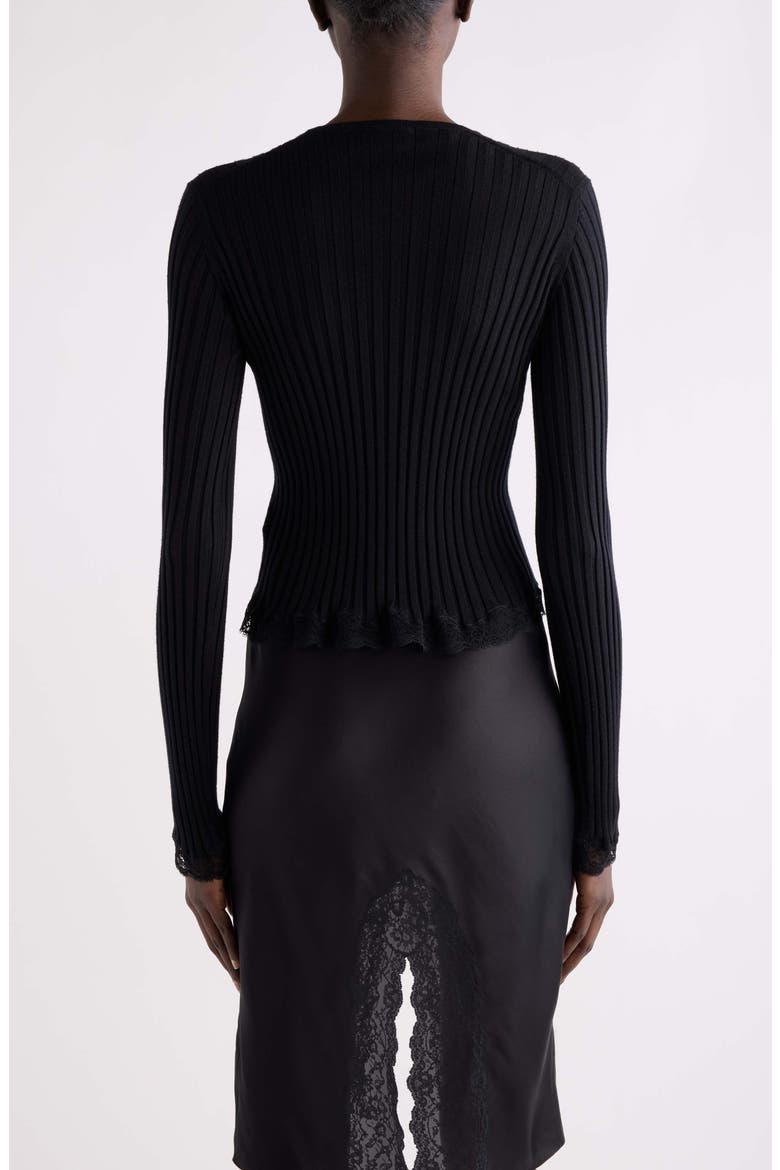 Cassandre Lace Trim Rib Wool, Cashmere & Silk Sweater, Alternate, color, NOIR