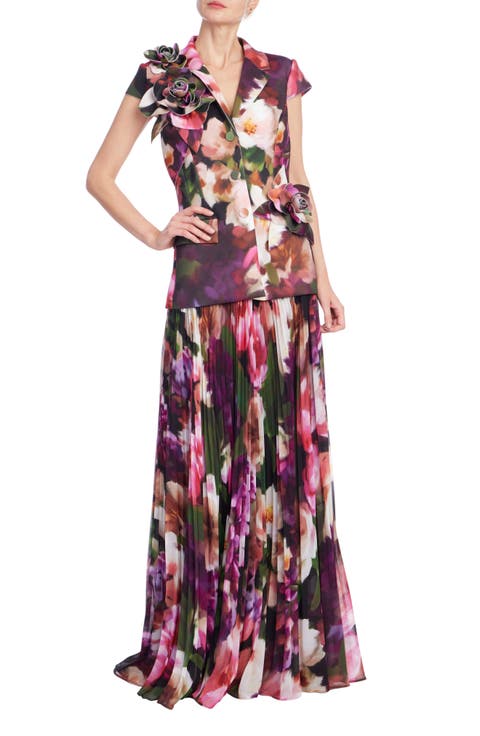 Floral Rosette Mixed Media Gown