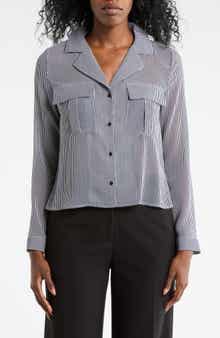 T Tahari Print Long Sleeve Crop Blouse