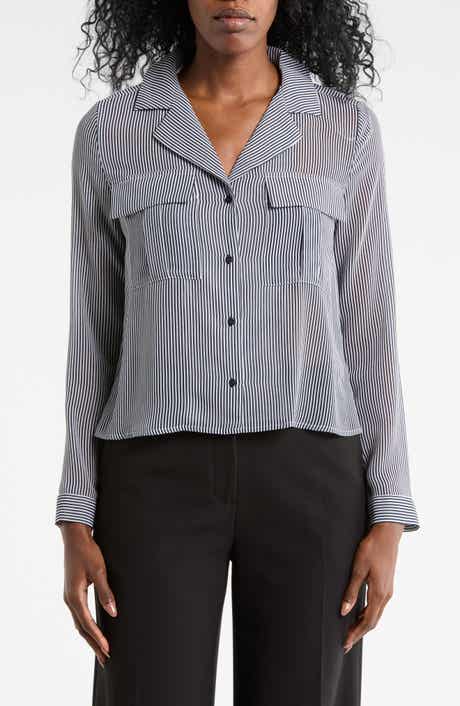 T Tahari Print Long Sleeve Crop Blouse