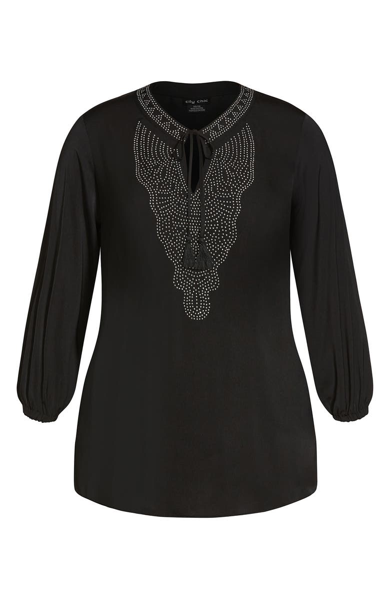 City Chic Embellished Split Neck Blouse, Alternate, color,