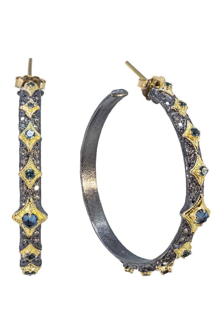London Blue Topaz Hoop Earrings, Main, color, BLUE