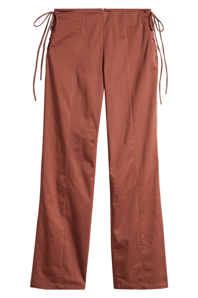 Lace-Up Stretch Cotton Twill Pants, Alternate, color, COFFEE BEAN