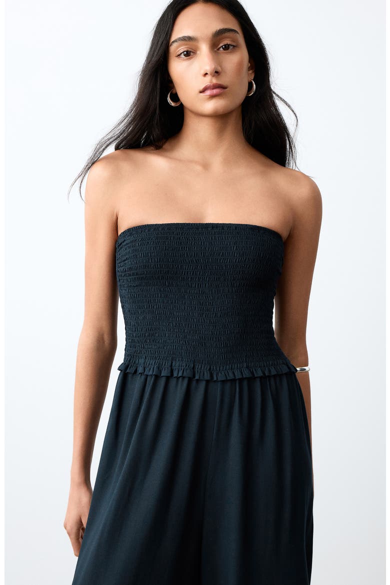 Smocked Strapless Jumpsuit, Alternate, color, NAVY