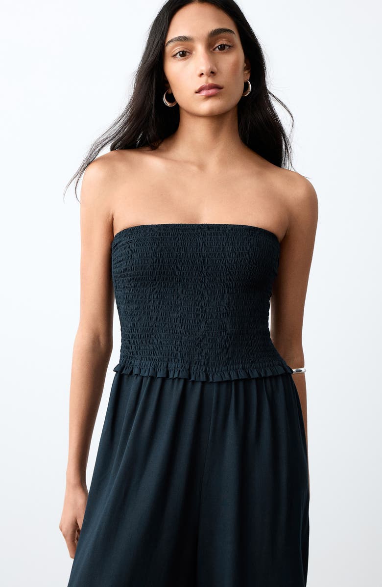 MANGO TEEN Smocked Strapless Jumpsuit, Alternate, color,