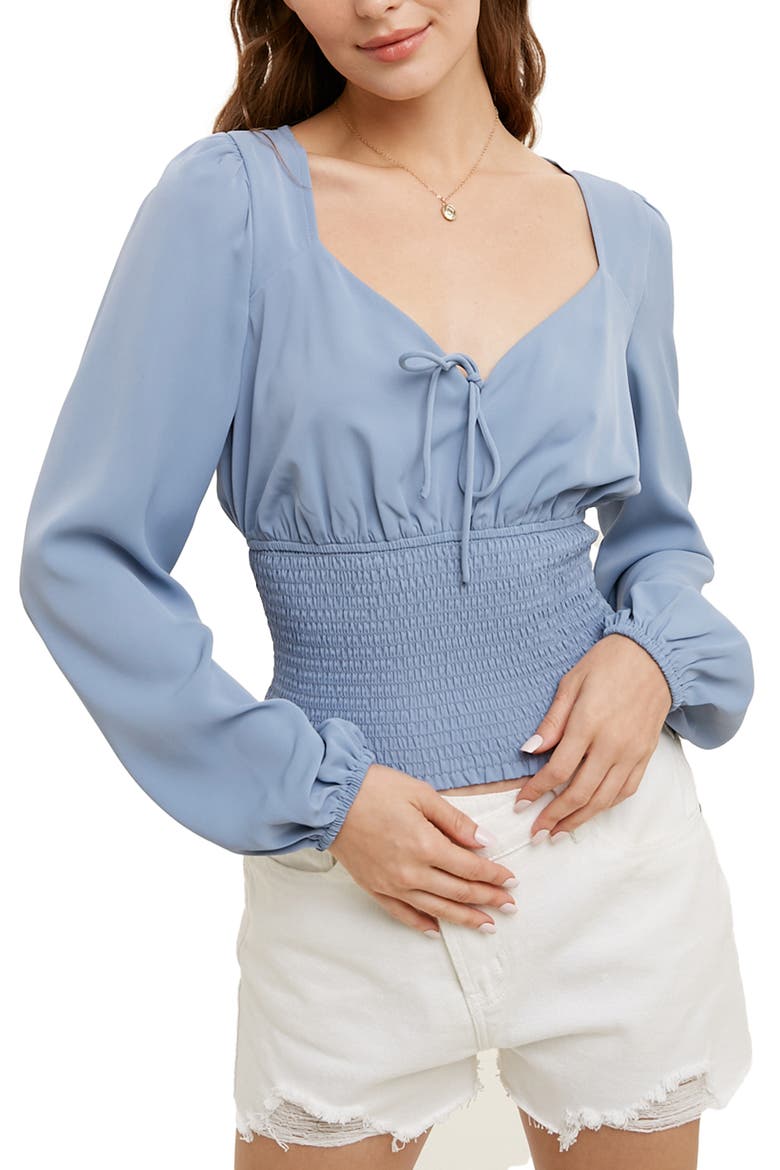 Smocked Waist Top, Main, color, MEIDUM BLUE