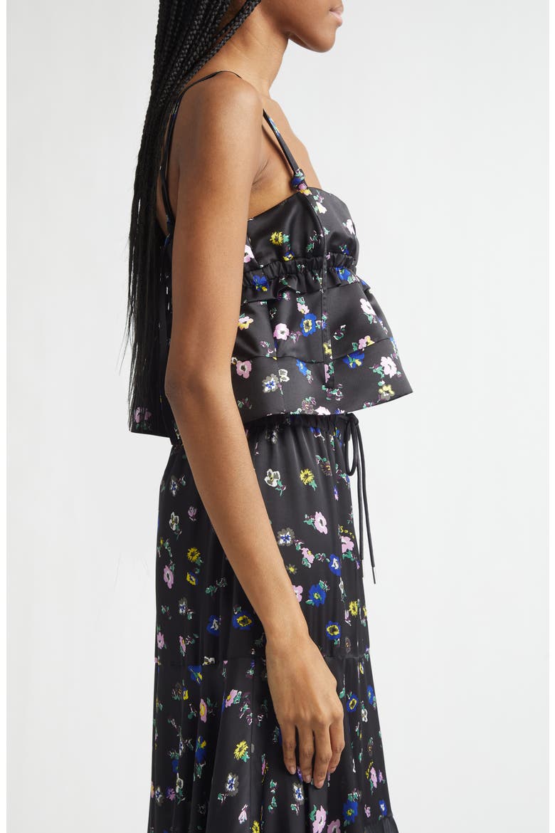 Floral Print Crop Satin Camisole, Alternate, color, BLACK