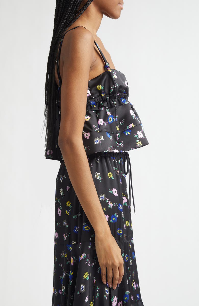 Sacai Floral Print Crop Satin Camisole, Alternate, color, Black