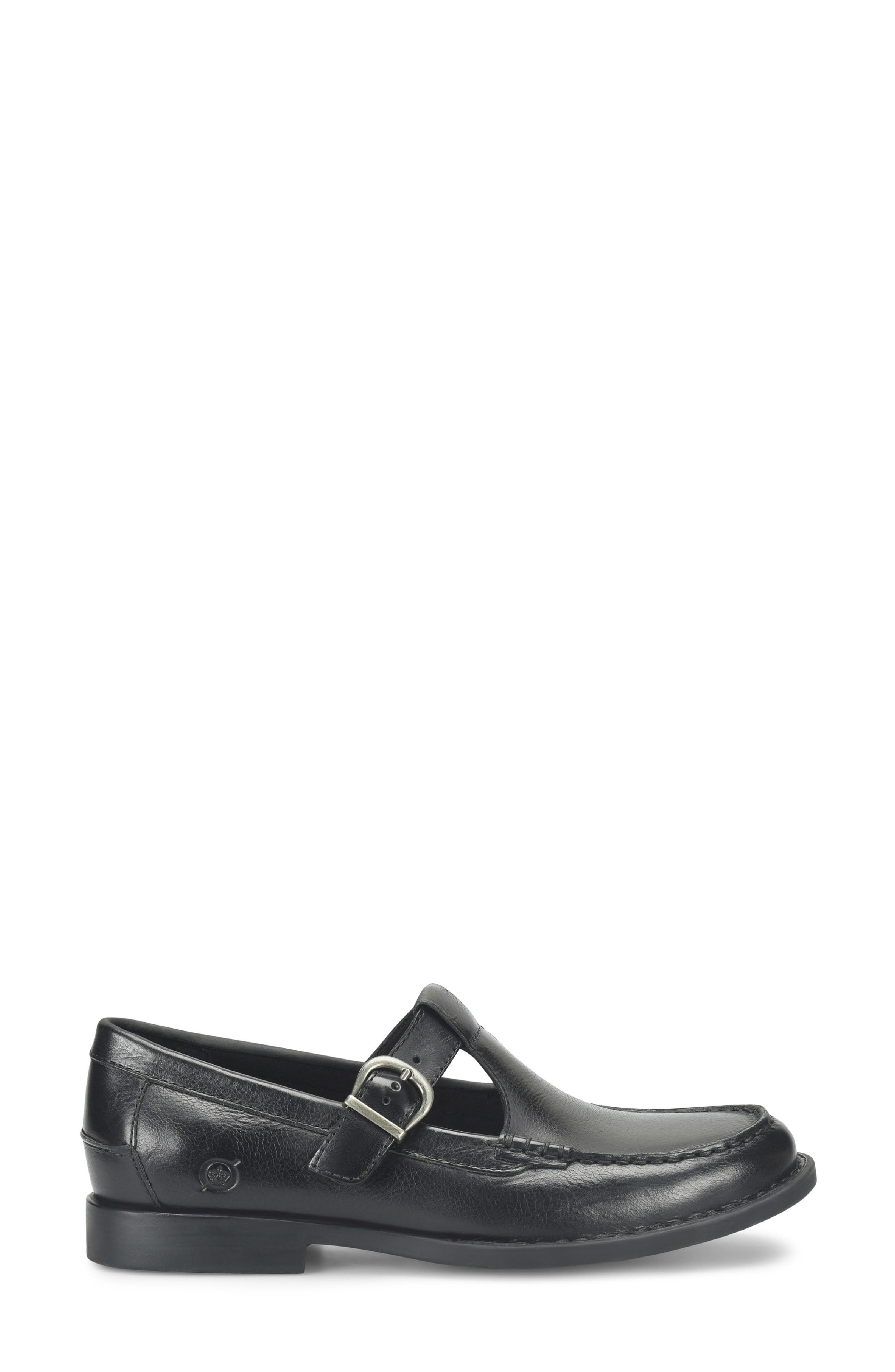 Børn Miki T-Strap Flat, Alternate, color, Black Leather