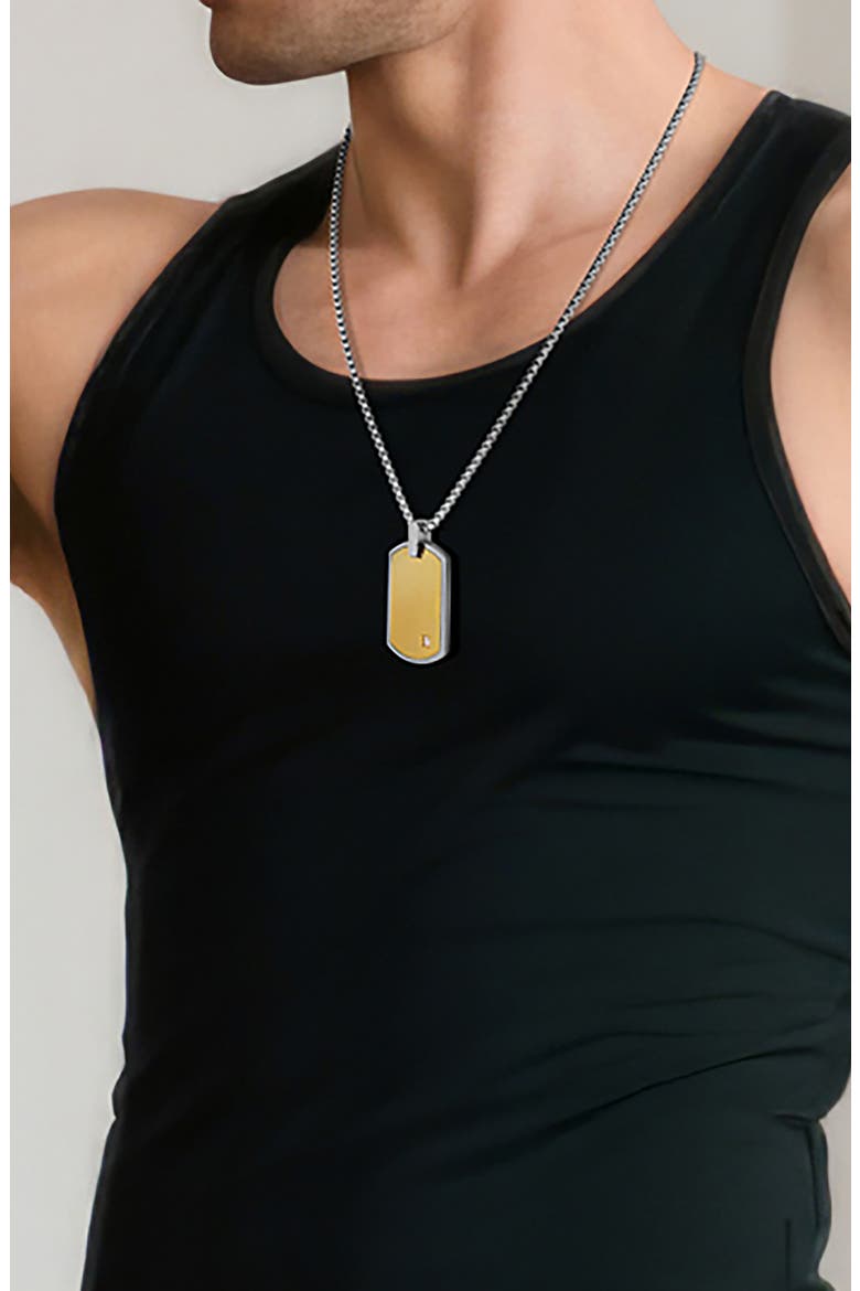 Men's Stainless Steel Cubic Zirconia Dog Tag Pendant Necklace, Alternate, color, GOLD