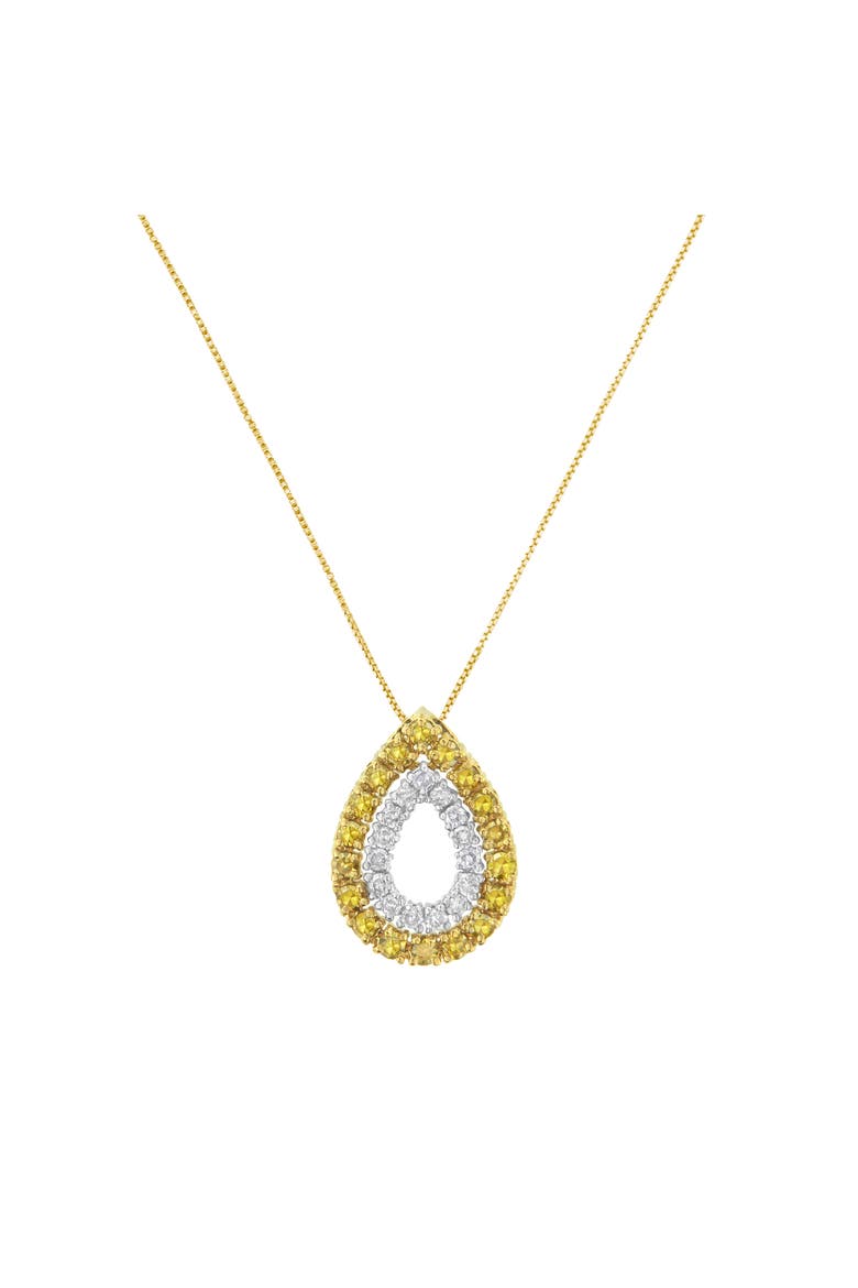 Yellow Gold Plated Silver Treated Yellow Diamond Pear Shape Pendant Necklace, Alternate, color, YellowWhite |  Diamond