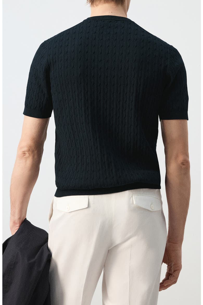 Cable Stitch Short Sleeve Cotton Sweater, Alternate, color, NIGHT BLUE