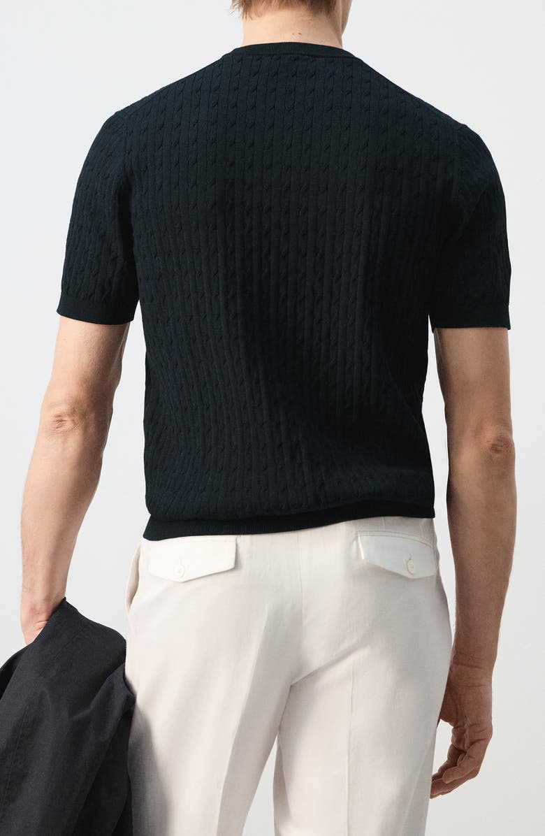 MANGO Cable Stitch Short Sleeve Cotton Sweater, Alternate, color, Night Blue