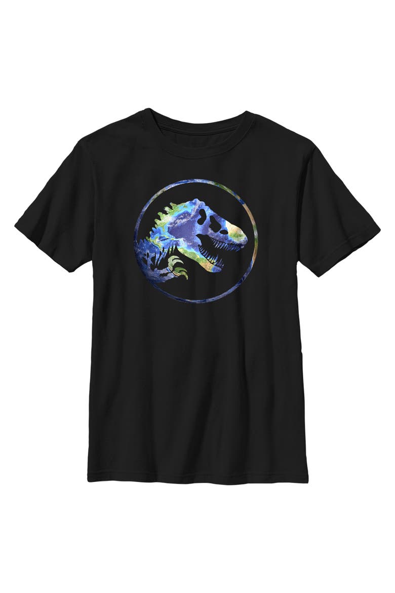 Boy's Jurassic World Earth Day T. Rex Logo  Graphic T-Shirt, Main, color, Black