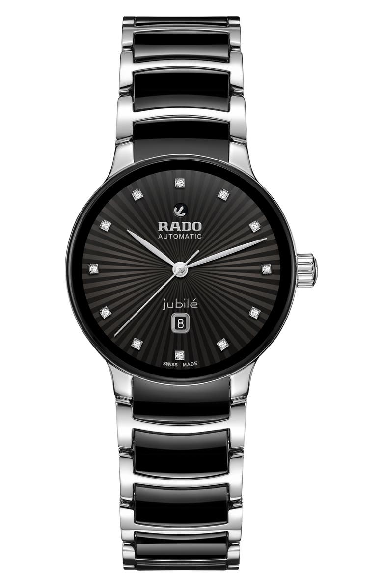 RADO Centrix Diamond Ceramic Bracelet Watch, Main, color, Black