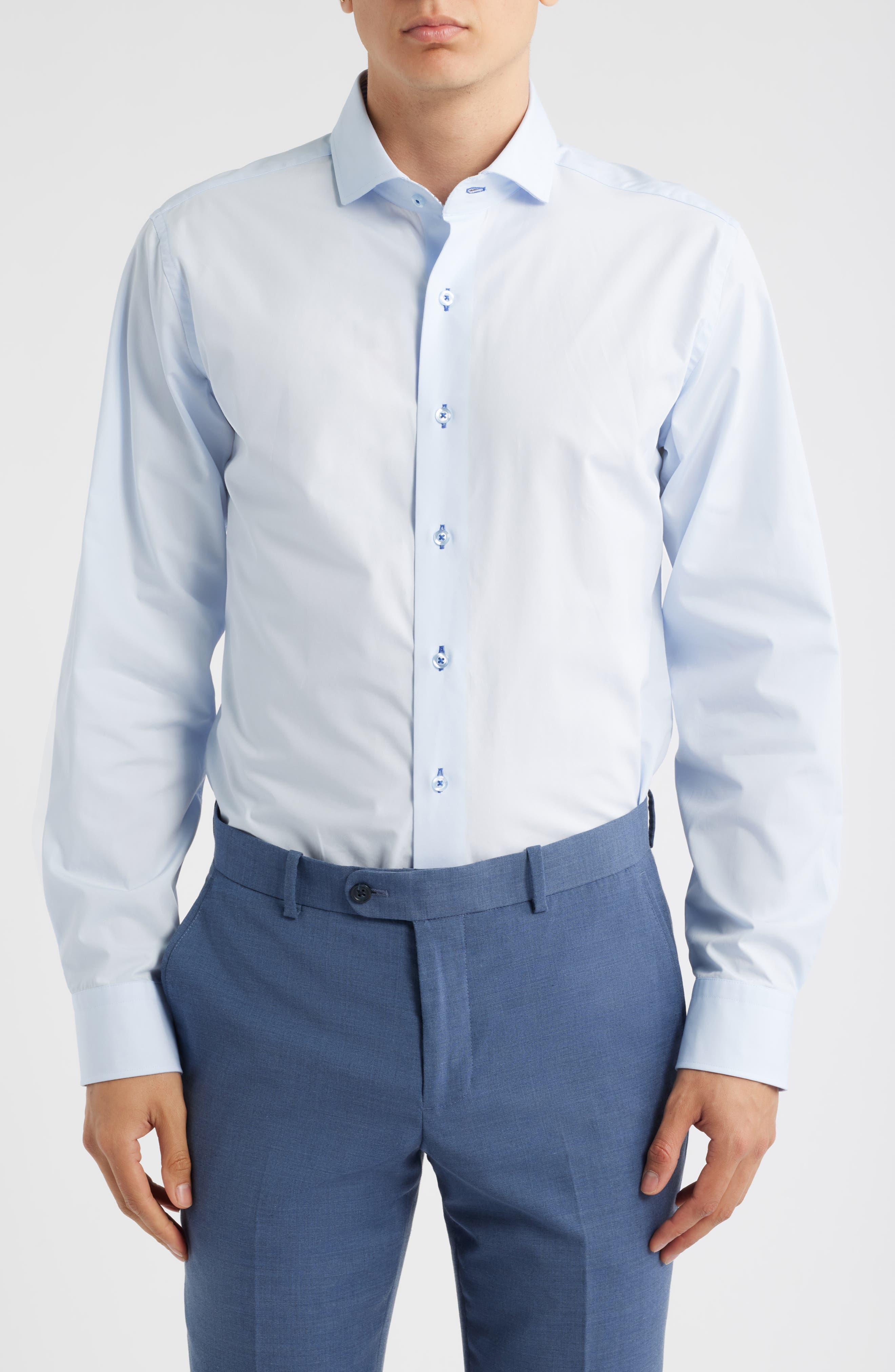 Lorenzo Uomo Trim Fit Light Blue Cotton Dress Shirt