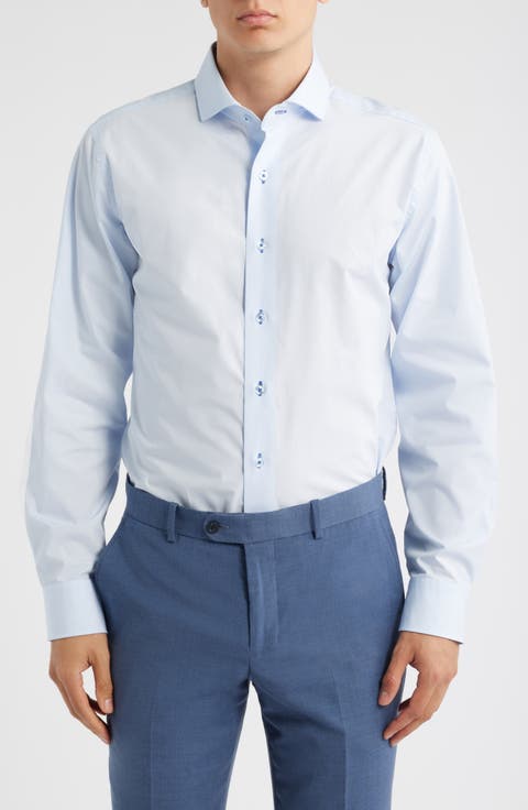 Trim Fit Light Blue Cotton Dress Shirt (Regular, Big & Tall)