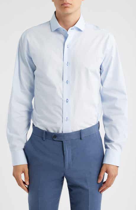 Lorenzo Uomo Trim Fit Light Blue Cotton Dress Shirt