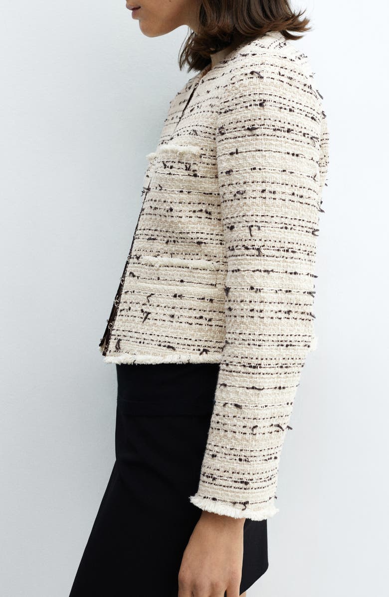 MANGO Modena Stripe Crop Tweed Jacket, Alternate, color, Light Beige