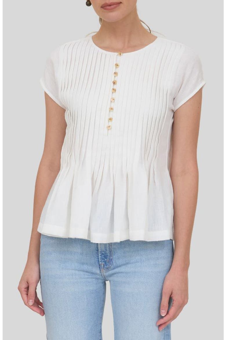 Pintuck Pleat Peplum Top, Main, color, IVORY