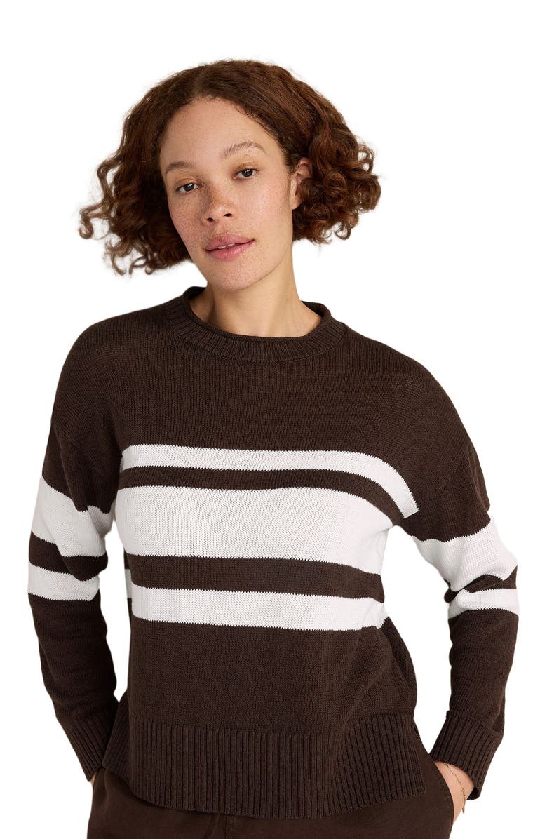 Haven Well Within Cotton Linen Stripe Roll Neck Sweater, Main, color, Coffee Bean/White